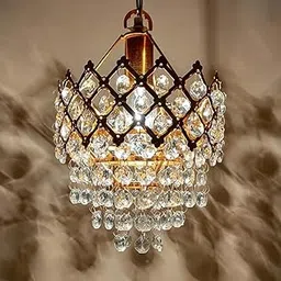Lustreon Crystal Chandelier Hanging Light – Golden Pendant Ceiling Lamp with LED Bulb, 3 Color Modes (Warm/Neutral/White) – Decorative Lighting for Living Room, Bedroom, Dining, Hall-picture-29