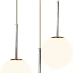 ONLINE GENERATION 3 Light White Milky Ball Hanging Pendant Light, Cluster Chandelier Hanging Lamp Fixture Brass Fittings with Glass Globe White Glass jhumar Chandelier Hanging Lamp with (LED Bulb)-image-15