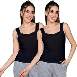 Renox India Women's Regular Fit Sleeveless Cotton Camisole Slip Spaghetti (Pack of 2)-picture-36