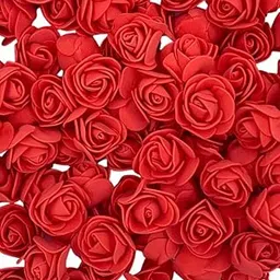 MADHAV -Pack of 50 Pieces- -3 cm Each- Artificial Mini Foam Rose Flowers for Decoration/Art and Craft Work/Hairstyle and Tiara Making/Gift Packing/Card Making (Red)-image-62