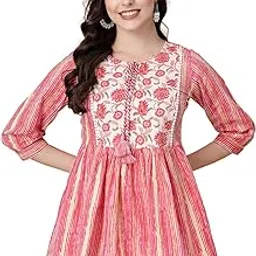 god bless Multicolor Cotton Striped Printed Peplum Tops,3/4Sleeves,Keyhole Neck,Cotton, Tessels with Dori-picture-14