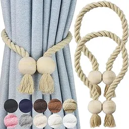 Store2508 2 Pack Magnetic Curtain Tiebacks Cotton Hand Woven Tie Back Decorative Rope Holdbacks for Curtains Draperies No Tools Required (Beige)-picture-61
