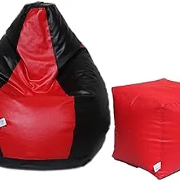 AUTARKY Super Leatherette Bean Bag Cover and Puffy Cover (Set of 2, Without Beans) (XXXL, Red & Black)-picture-12