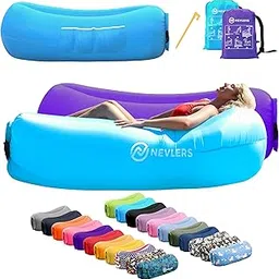 Nevlers Blue & Purple Inflatable Lounger 2 Pack | 210T Polyester Inflatable Chair | No-Pump Air Couch | Blow Up Couch Set w/ 450 lbs. Capacity, Pockets & Carry Bags for Use as Beach Accessories-picture-26