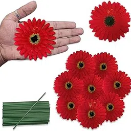 Premium 4 Inch African Gerbera Daisy Silk Flower Heads for Craft (Imperial Red, Pack of 4 pcs)-picture-12