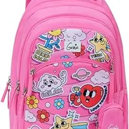 Genie Pearl Backpack for Girls, 17" Cute, Colourful Bags, Water Resistant and Lightweight, 3 Compartment with Happy Pouch, 27 Liters, Nylon Twill-picture-48