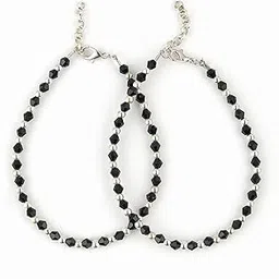 MDSC Stylish Black Beaded Anklet for Women & Girls - Elegant Payal with Adjustable Chain - Fashion Jewellery - Trendy Oxidised Bead Design - Pack of 2-image-23
