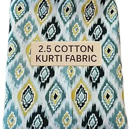 2.5 Cotton Kurti Fabric, Floral Print, White with Orange and Turquoise-image-72