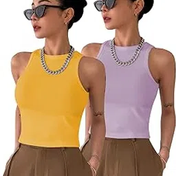 keri perry Womens Knitted Sleeveless Solid Round Neck Ribbed Tank & Crop Tops (Packs of 2 (Two))-picture-15
