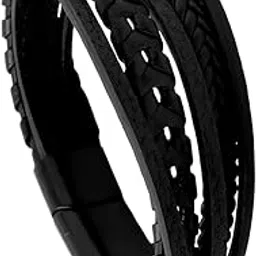 qiroko Blacksmith Collection | Wrap-Around PU Leather Bracelets For Men And Boys | Black Colour | Anniversary Birthday Gifts-picture-34