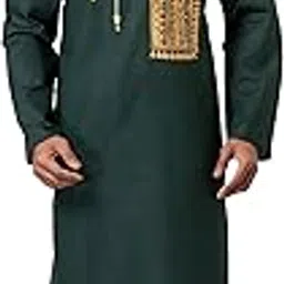 Santiniketan Kanthastitch Handmade Pure Cotton Kurta for Men – Dark Green with Mustard Kantha Embroidery-image-79