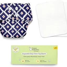 SuperBottoms BASIC Cloth Diapers for Babies Starter Kit | Reusable Diaper + Accessories – 1 Diaper Cover, 2 Inserts, 100 Disposable Liners | Beginner Friendly | Mess-Free - 3M – 3Y-image-3