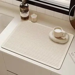 HomeCloud Dish Drying Mat for Kitchen Counter Hide Stain Super Absorbent, Non-Slip, Heat-Resistant, Great for Dishes,Rack Pad, Kitchen Counter, Coffee Maker (Mustard_Linning, 40x50cm)-image-4