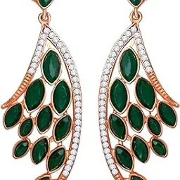 mahi Feather Shaped Green Crystals Party Dangler Earring (Very Light Weight) For Women (ER1109812ZGre)-picture-21