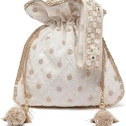 anekaant Dangle Harlequin Embroidered Faux Silk Potli-picture-56