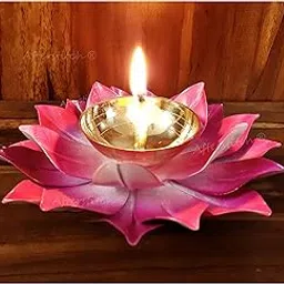 AFTERSTITCH Lotus Diya Brass for Puja Kamal Patti Flower Shaped Oil Lamp Pooja Temple mandir & Home Decoration (Big Pink)-picture-11