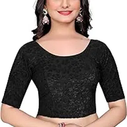 shreeji designer Velvet Lycra Fully Stretchable Boat Neck Half Sleeve Blouses for Women-picture-25