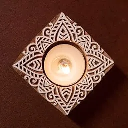 Wooden Hand Engraved Diya Set with Tea Light | Set of 6 | for Deewali Celebration-picture-27