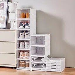 Primelife Drop Front Foldable Shoe Organizer Storage Box - Collapsible Shoe Rack, Clear-Door Design for Effortless Shoe Management in Closet and Entryway - 6-Tier | L35xW26xH105cm-picture-30