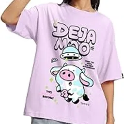 bewakoof Women's 100% Cotton Graphic Print Oversized Fit Round Neck T-Shirt-picture-39