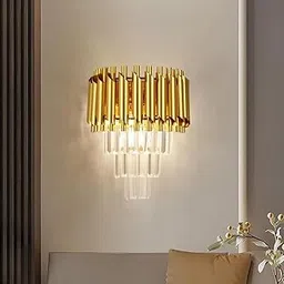 R.D.ENTERPRISES || 3-Tier Round Crystal Chandelier for Living Room | Modern Ceiling Light Jhumar for Hall for Home Decoration + Free USB Gift + 3 Color LED Light lamp (Full Gold, Wall Lamp)-image-93
