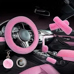 ZYNQACC 1 Set 8 Pieces Fluffy Steering Wheel Cover Set,Warm Soft Fuzzy Steering Wheel Covers for Women/Girls,Universal 15 Inches Girls Car Accessories (Pink)-picture-28