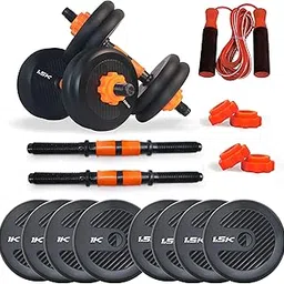 WATSON Premium Rubber Dumbbell Set for Men & Women Fitness, Dumbbell Set with 10Kg (1Kgx4, 1.5Kgx4) Rubber Weight Plates, Hard PVC 14" Dumbbell Rods, Ball Bearing Skipping Rope image 1