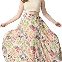 vagisha Polyblend Blooming Flared Long Stitched Floor Length Skirt for Women/Girls for Home/Outing| Printed Flare Skirt|Soft&Breathable Fabric| Elastic Band| 28"-36"|M-XXXL-picture-42