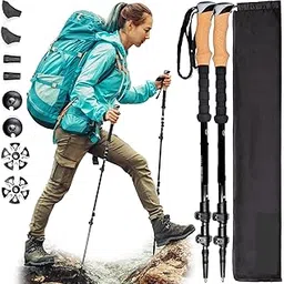 Rexmon Trekking Poles Collapsible, Lightweight, Shock-Absorbent, Hiking, Walking & Running Sticks with Natural Cork Grips, Quick Locks, 4 Season/All Terrain Accessories (Black,1 Pair)-picture-13