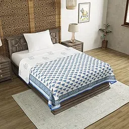 BLOCKS OF INDIA Hand Block Printed Cotton Summer Single Size Reversible Printed Malmal Dohar- Multicolor (Blue BUTI) image 1