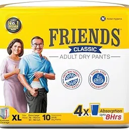 Friends Classic Adult Diapers Pants Style - 10 Count (Extra Large) with odour lock, Unisex, Leakproof, Elastic Waist and Anti-Bacterial Absorbent Core - Waist Size 30-56 inch; 76-142 cm-picture-12