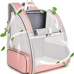 Qpets® Cat Travel Bag Dog Carrier Backpack, Portability Foldable Cat Carriers Bag Pet Bag for Dog, Outdoor Breathable Design Pet Travel Carrier Backpack Cat Travel Bag, Pink-image-26