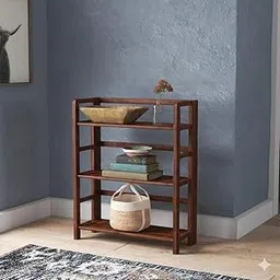 MISAN Contemporary A-Shape Bookshelf, Brown Wood, Large 5-Tier Storage System, Floor Mount Design,(Walnut)-picture-22