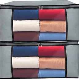 Double R Bags Clothes Saree Storage Bags Foldable Closet Organizer with Zip Cover Side Handles Sturdy Fabric Clear Window for Sweaters, Coats, T-shirts, Blankets, Trousers 2 Pack, 50L Grey-picture-14