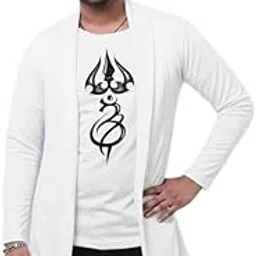 dublly Mens White Open Shrug with Black Trishul Mahadev Print ? Spiritual Stylish Layered Wear?-picture-31