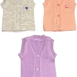 infantbond New Born Baby Winter Sleeveless Sweater | Inner wear Sweater | Cut sleeves sweater for Baby | Baby Cut sweater (0-2 M) (Pack of 3) (Note: Colours & Designs May Vary)-picture-29