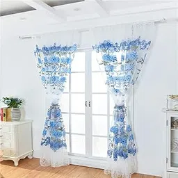 Pinakine® Offset Printed Voile Slot Top Panel Tulle Window Blinds Blue-100X200Cm|72005143PNK-picture-41