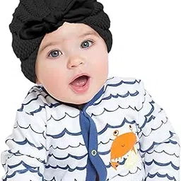 syga Baby Cap Unisex Turban Bow Cap Winter Knitted Hat streachable Ears Warm Wool Infant,Toddler 0-4 Years Black-picture-33
