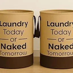 Ink Craft 50L Foldable Laundry Basket with Handles | Collapsible Non-Woven Clothes Hamper | Large Laundry Storage Bin for Bedroom, Bathroom & Home – Printed Design (Beige, Pack of 2)-image-19