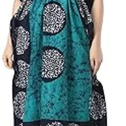 fashnkart Women Batik Kaftan Cotton Night Suit Night Dress Long Caftan Nighty Maxi Aquamarine-picture-41