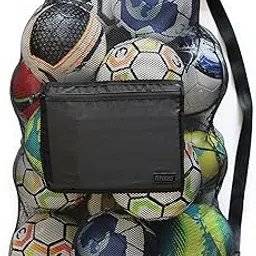 Fitdom Extra Large Heavy Duty Soccer Ball Mesh Bag for Sports, Beach and Swimming Gears. Adjustable Shoulder Strap Made to Fit Adults & Kids. Secure Side Zipper Pocket Personal Items. 40X30 in, Black-image-6