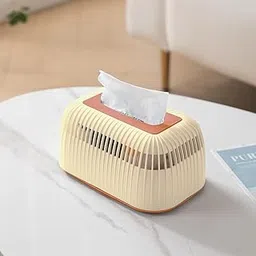HOKIPO Stylish Plastic Tissue Paper Holder – Modern & Elegant Tissue Organizer for Home, Office, Car - Cream (AR-6084-CRM)-picture-45