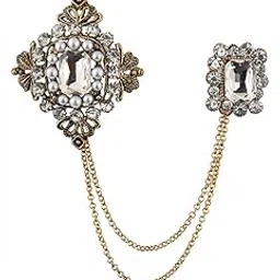 kavove Regal Crystal Chain White Colour Brooch For Men-picture-23