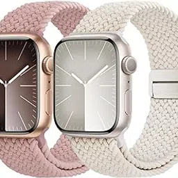 Fullmosa 2 Pack Magnetic Braided Bands Compatible Apple Watch Strap 38mm 40mm 41mm 42mm(S10/11) Women Men,Soft Nylon Elastic Loop Band for iWatch Series 11 10 9 8 7 6 5 4 3 2 1 SE SE2,Starlight/Pink-picture-30