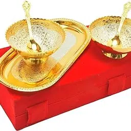 JR Handicrafts World German Silver Bowl Set Contains 2 Bowls 2 Spoons & 1 Tray Diwali Gift-image-96