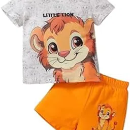 Krishn Creations Kids Dress for Boys | Half Sleeve Printed Cotton Round Neck T Shirt and Short Combo Clothing Set for Baby Boys-White-picture-17