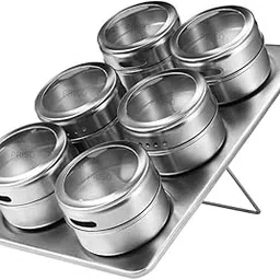 PRISO 6 Pcs Magnetic Stainless Steel Spice Storage Rack Masala Storage Box Spice Storage Jar Tin Container With Adjustable Metal Stand to Organize And Hold Spices.,Multicolor-picture-19
