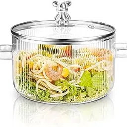 Dimitra Teddy Big Size Glass Serving Bowl with Lid Cooking Pot Mixing Bowl with Lid Microwave Safe Heat Resistant Serveware Mixing Pot Casserole Serving Dish (1600 ML)(Pack of 1)-picture-41