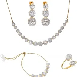 zeneme Jewellery Set for Women American Diamond Combo of Necklace Set with Earrings, Bracelet and Ring for Girls and Women-picture-37