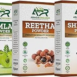 Araga Organic A Grade Amla, Reetha, Shikakai Powder (150gm) for Hair Cleanser | Prevents Hairfall | 100% Natural and Pure | No SLS, No Paraben, No Chemical (3 * 50g)-image-80